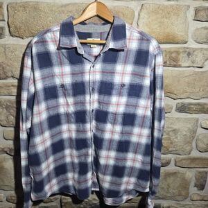 Woolrich Flannel Shirt Mens XXL 2XL Blue White Orange Plaid Long Sleeve...